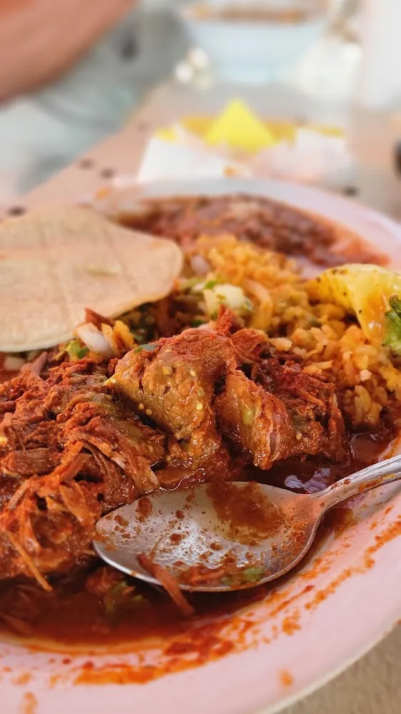 Barbacoa Plate with Rice and Beans