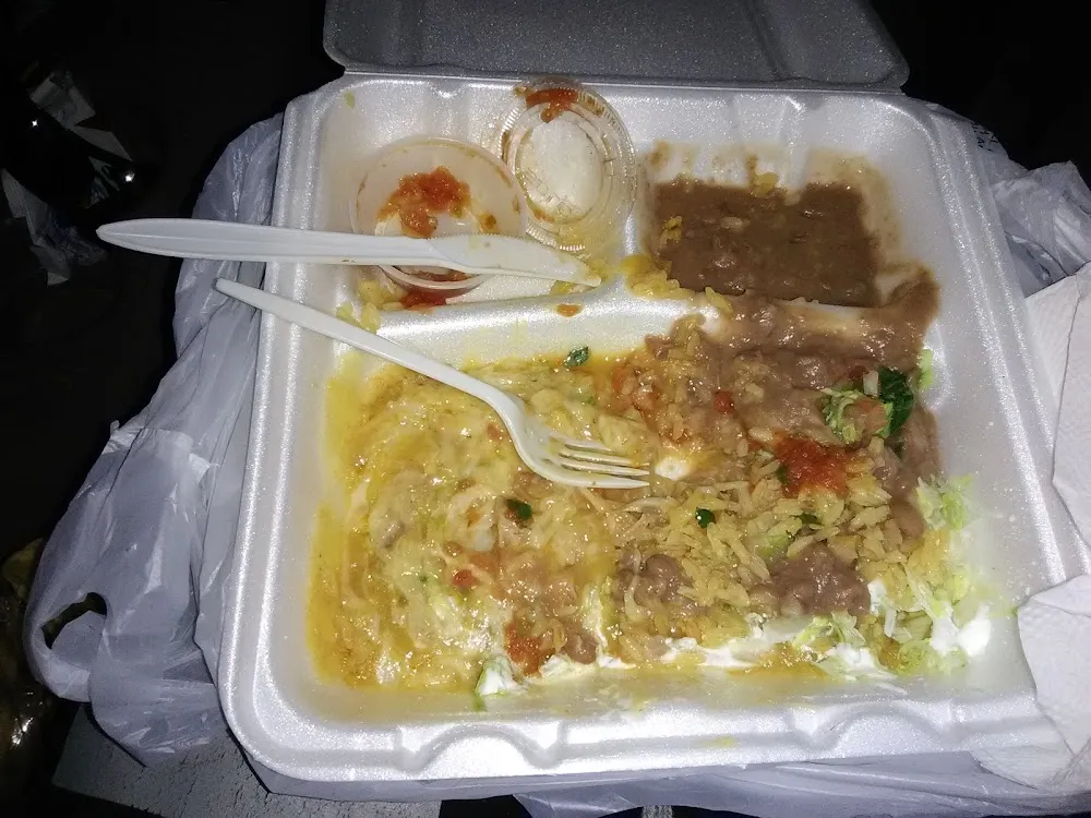 Two Cheese Enchiladas with a Side of Beans and Rice and Beans